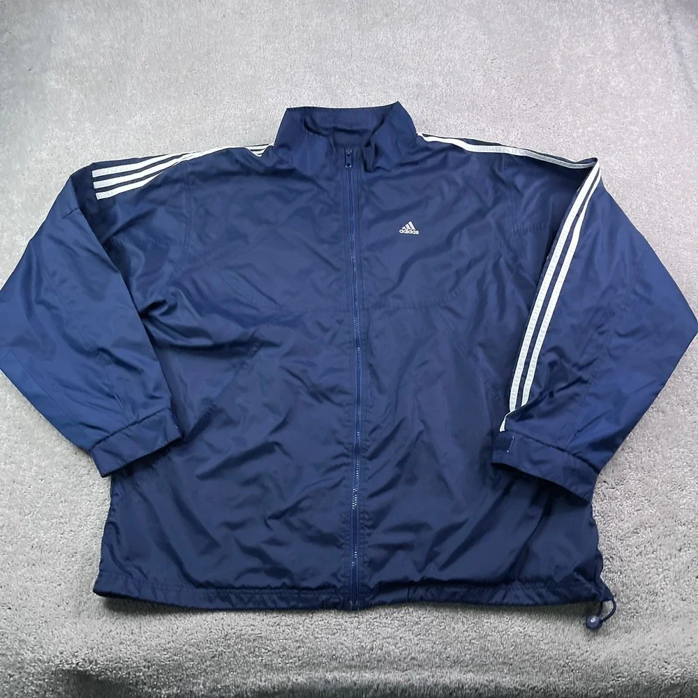 Vintage Adidas Track Jacket Mens 2XL XXL Blue Mesh Lined Windbreaker Vented Y2K